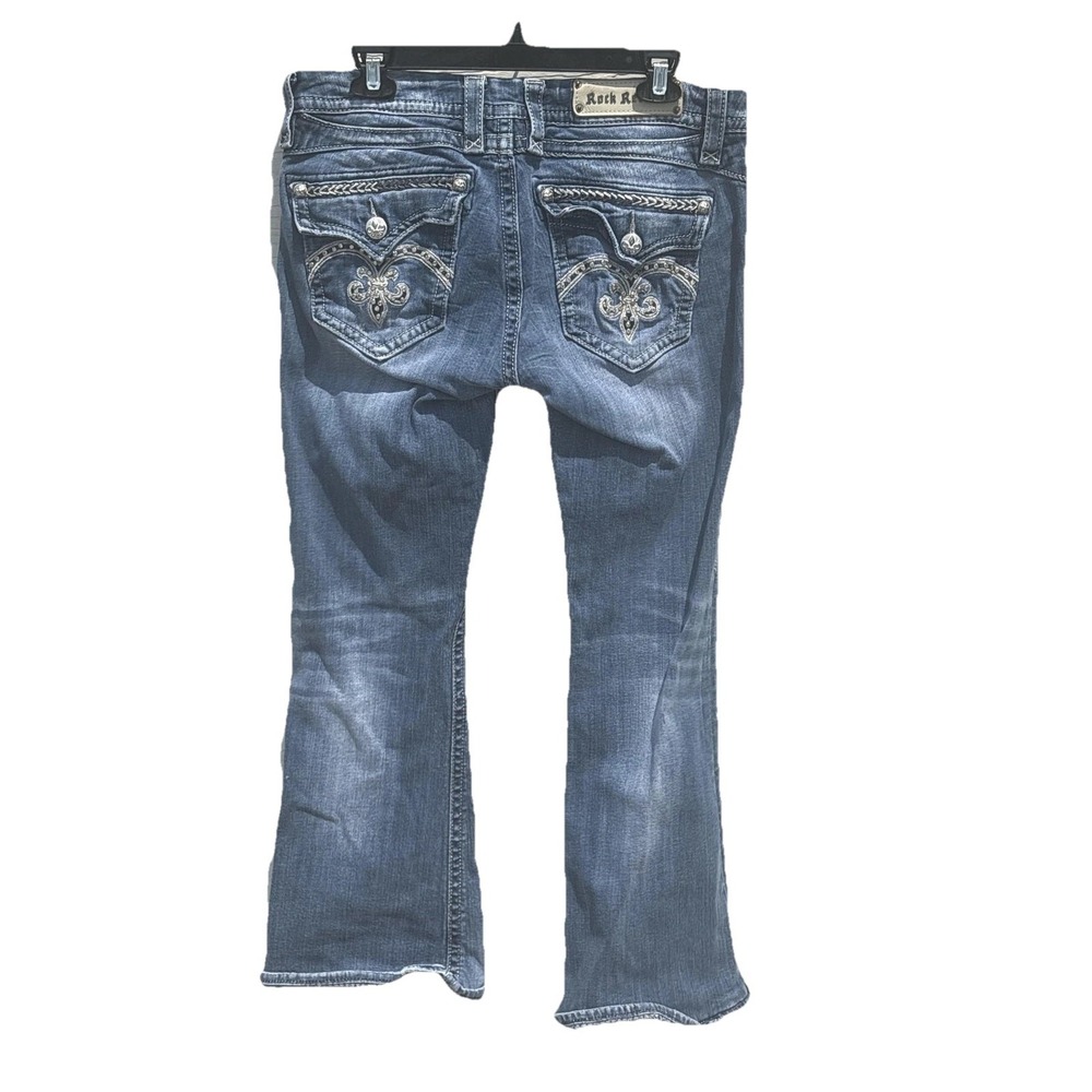 Rock Revival Sasha Flare Jeans Womens 31 Blue Medium Wash Embroidered Rhinestone